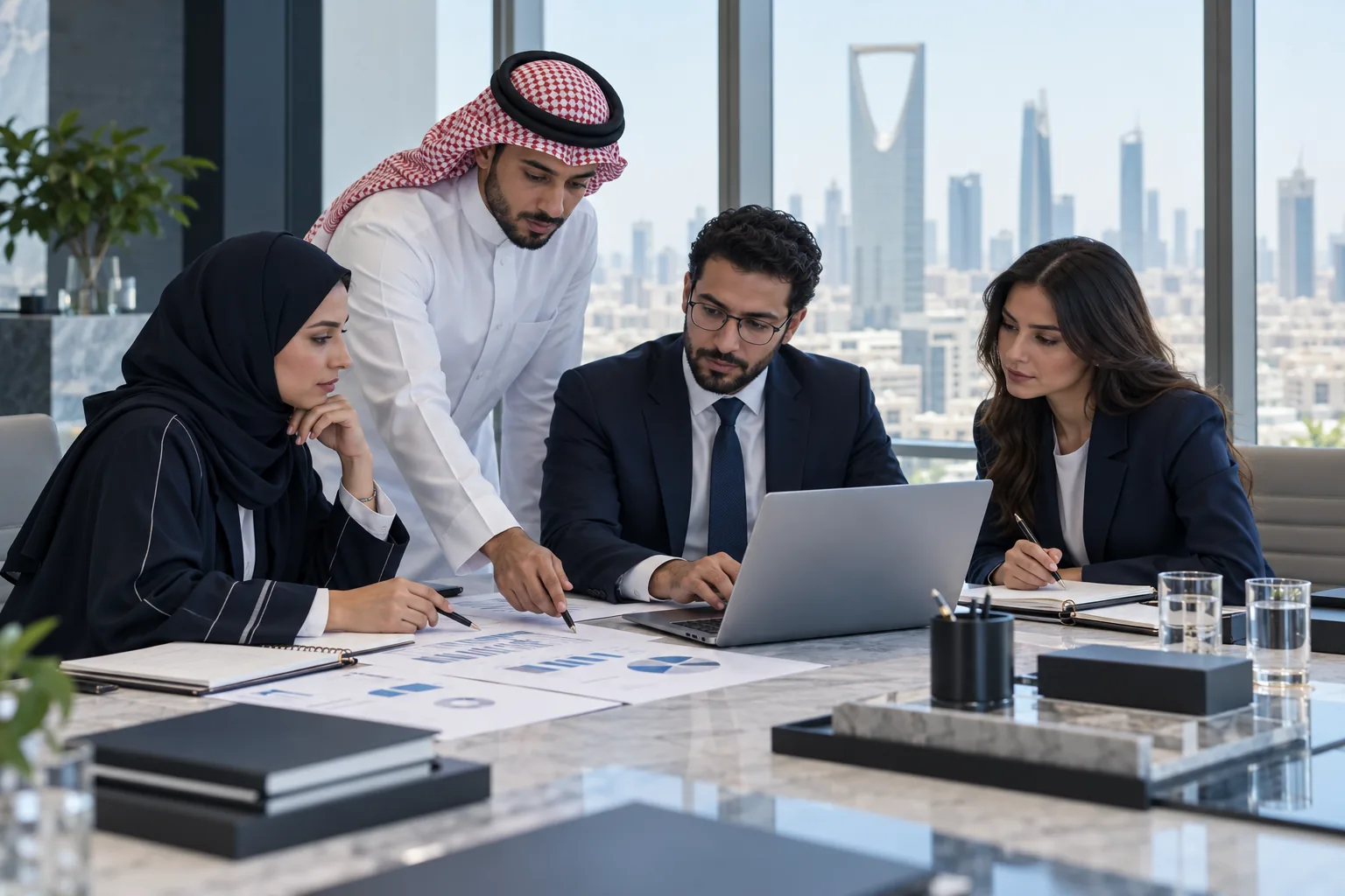 صورة توضيحية لفريق مالي يخطط للنمو